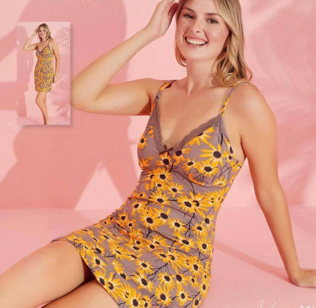 Super Soft Viscose Floral Lace-Trim Nightdress, made in Turkey