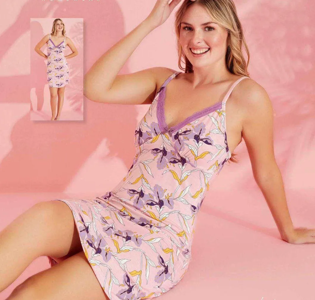 Super Soft Viscose Floral Lace-Trim Nightdress, made in Turkey