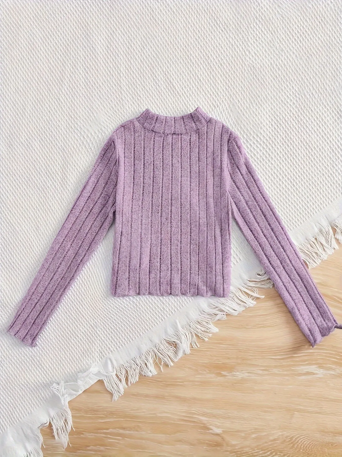 Sweet Butterfly Pattern Girls Mock-Neck Long Sleeve Knit Top Pullover, Suitable For Spring/ Fall, 1 Pc