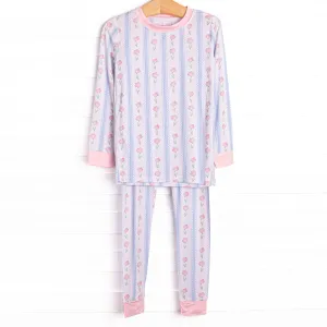 Sweet Pea Stripes Bamboo Pajama Set, Blue