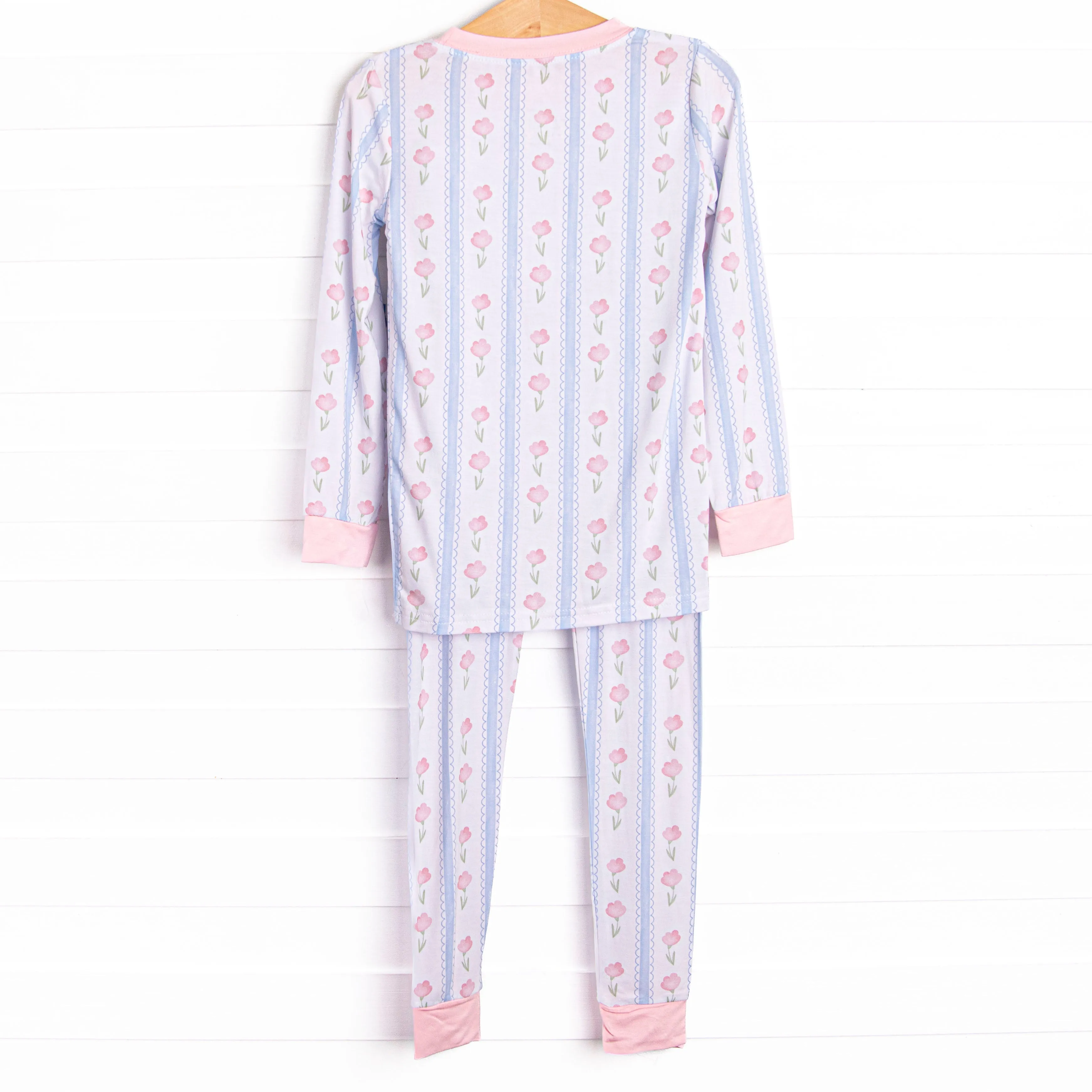 Sweet Pea Stripes Bamboo Pajama Set, Blue