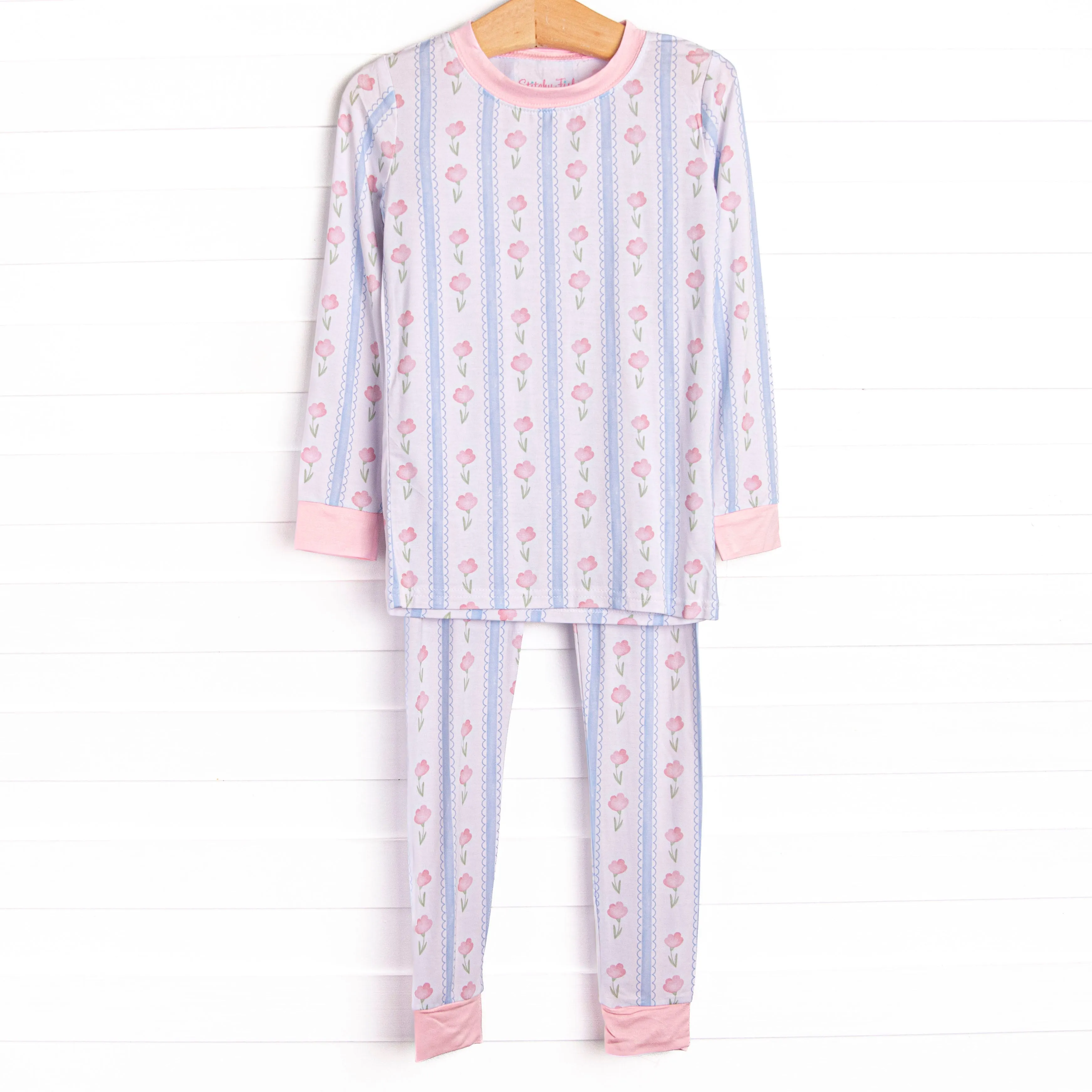 Sweet Pea Stripes Bamboo Pajama Set, Blue