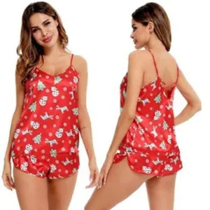SWOMOG Womens V Neck Sexy Lingerie Silk Pajamas