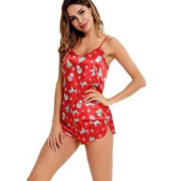 SWOMOG Womens V Neck Sexy Lingerie Silk Pajamas