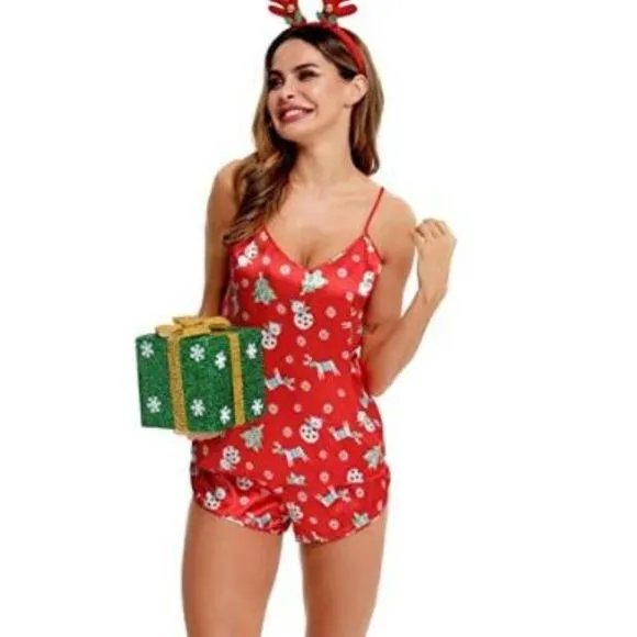 SWOMOG Womens V Neck Sexy Lingerie Silk Pajamas