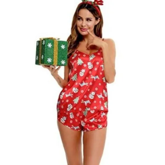 SWOMOG Womens V Neck Sexy Lingerie Silk Pajamas