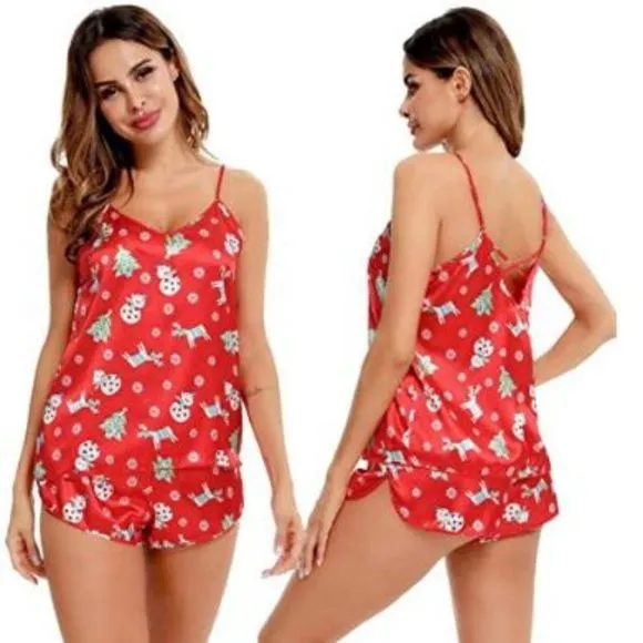 SWOMOG Womens V Neck Sexy Lingerie Silk Pajamas