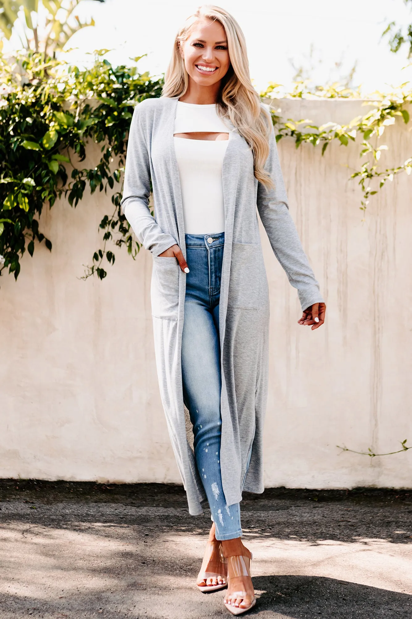 Taking A Stand Ribbed Knit Duster Cardigan (Heather Grey)