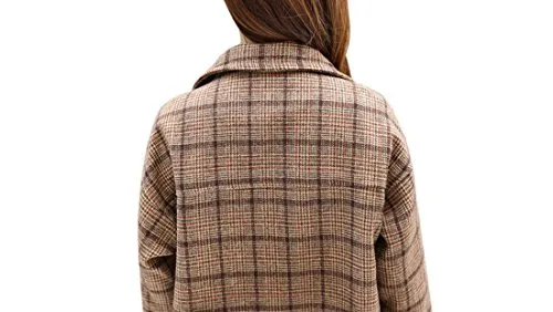 Tanming Women's Plaid Wool Blend Pea Coat