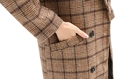 Tanming Women's Plaid Wool Blend Pea Coat