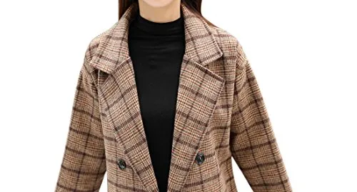 Tanming Women's Plaid Wool Blend Pea Coat