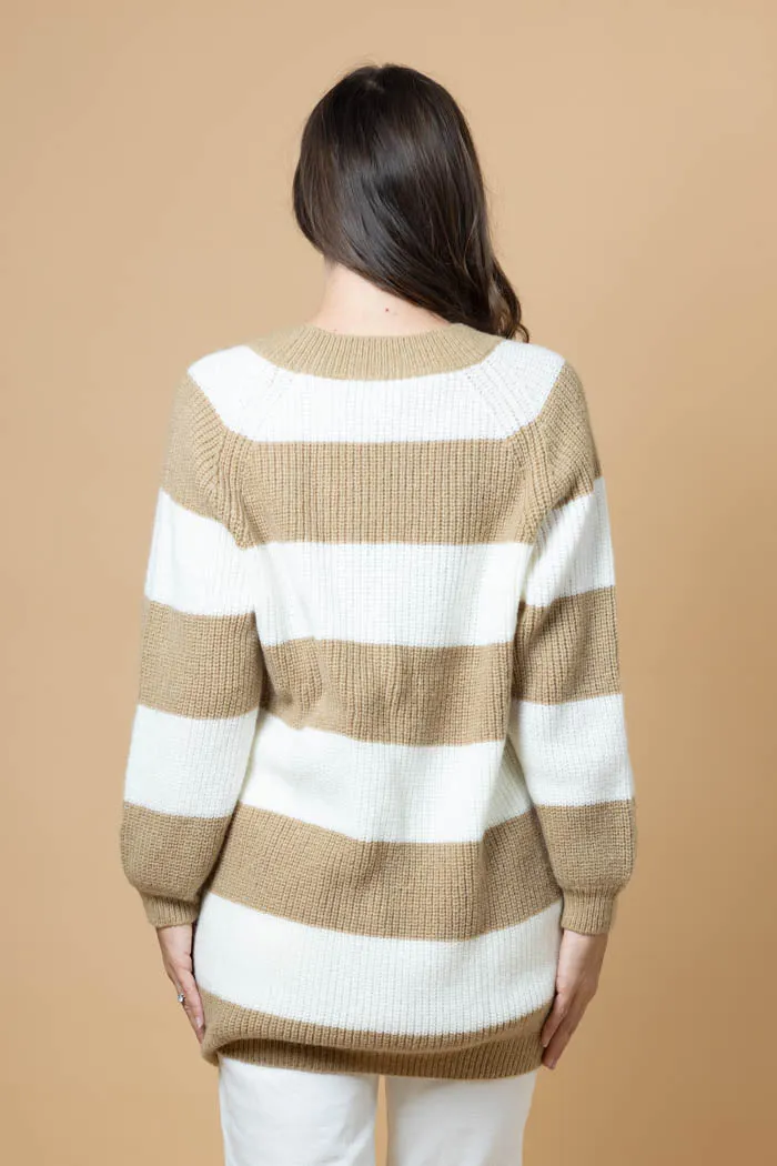 Tara Knit Cardi - Beige Stripe