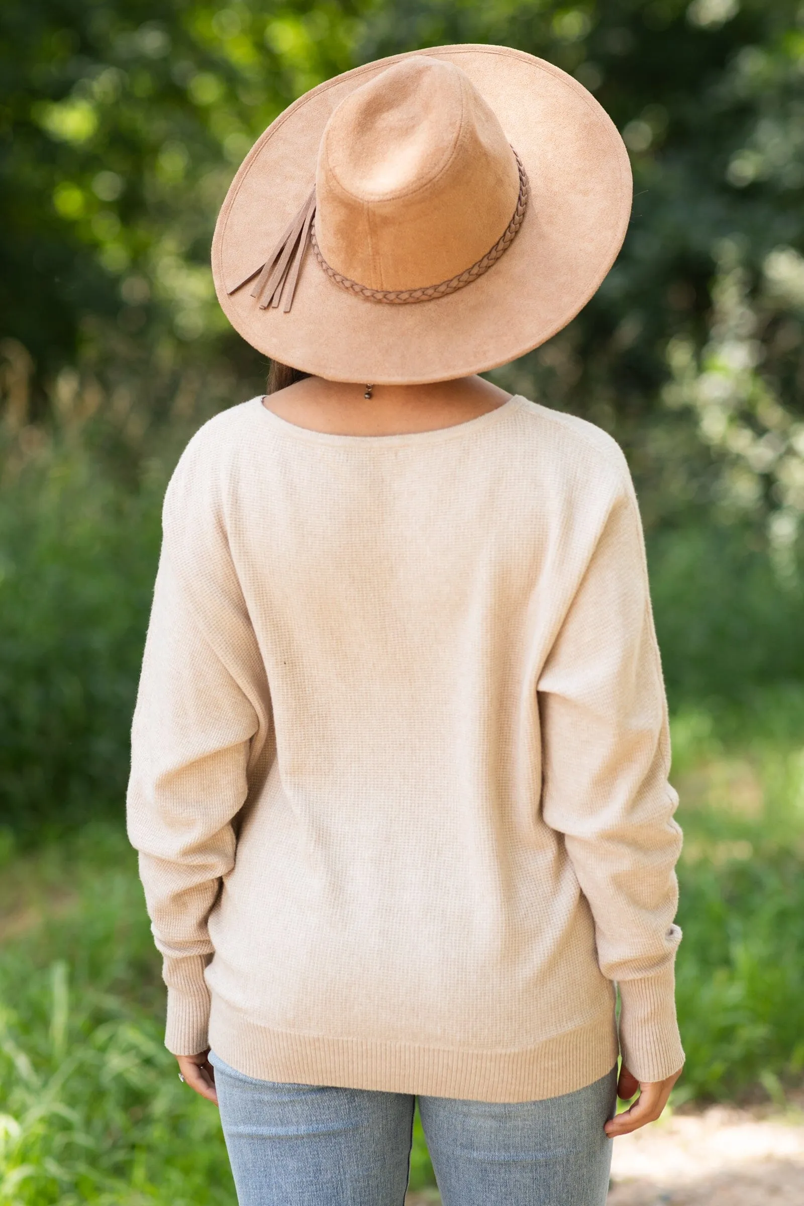 Taupe Dolman Sleeve Soft Waffle Knit Top
