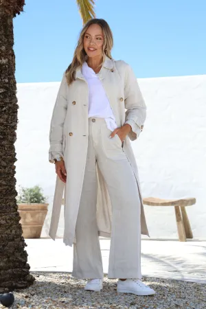 'Teddi' Linen Trench Coat - Natural