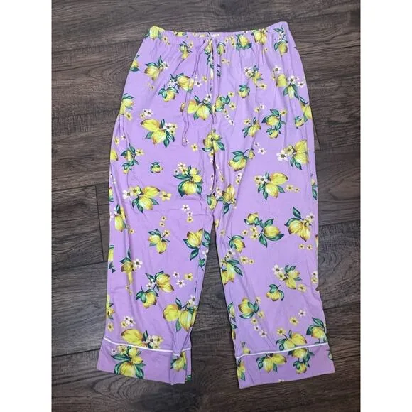 The Cats Pajamas Woodside Pjs Women Long Sleeve Pant Set Pink Lemons Floral XL