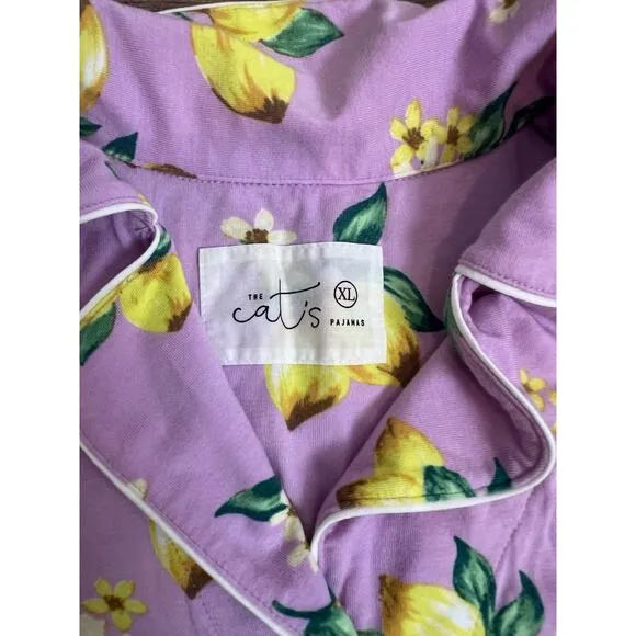 The Cats Pajamas Woodside Pjs Women Long Sleeve Pant Set Pink Lemons Floral XL