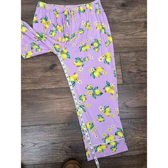 The Cats Pajamas Woodside Pjs Women Long Sleeve Pant Set Pink Lemons Floral XL