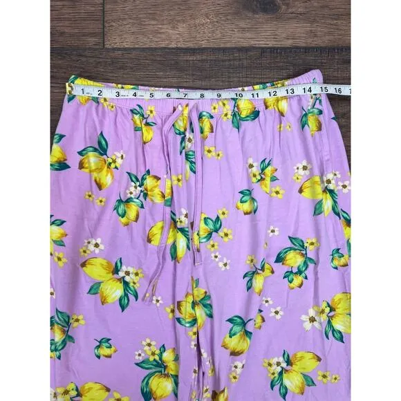 The Cats Pajamas Woodside Pjs Women Long Sleeve Pant Set Pink Lemons Floral XL