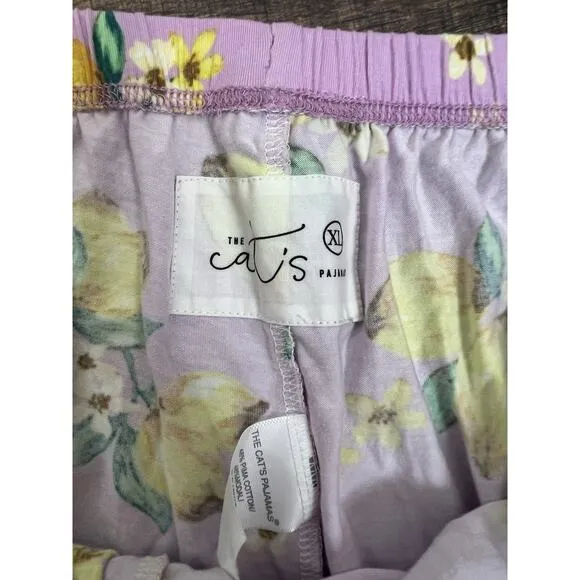 The Cats Pajamas Woodside Pjs Women Long Sleeve Pant Set Pink Lemons Floral XL
