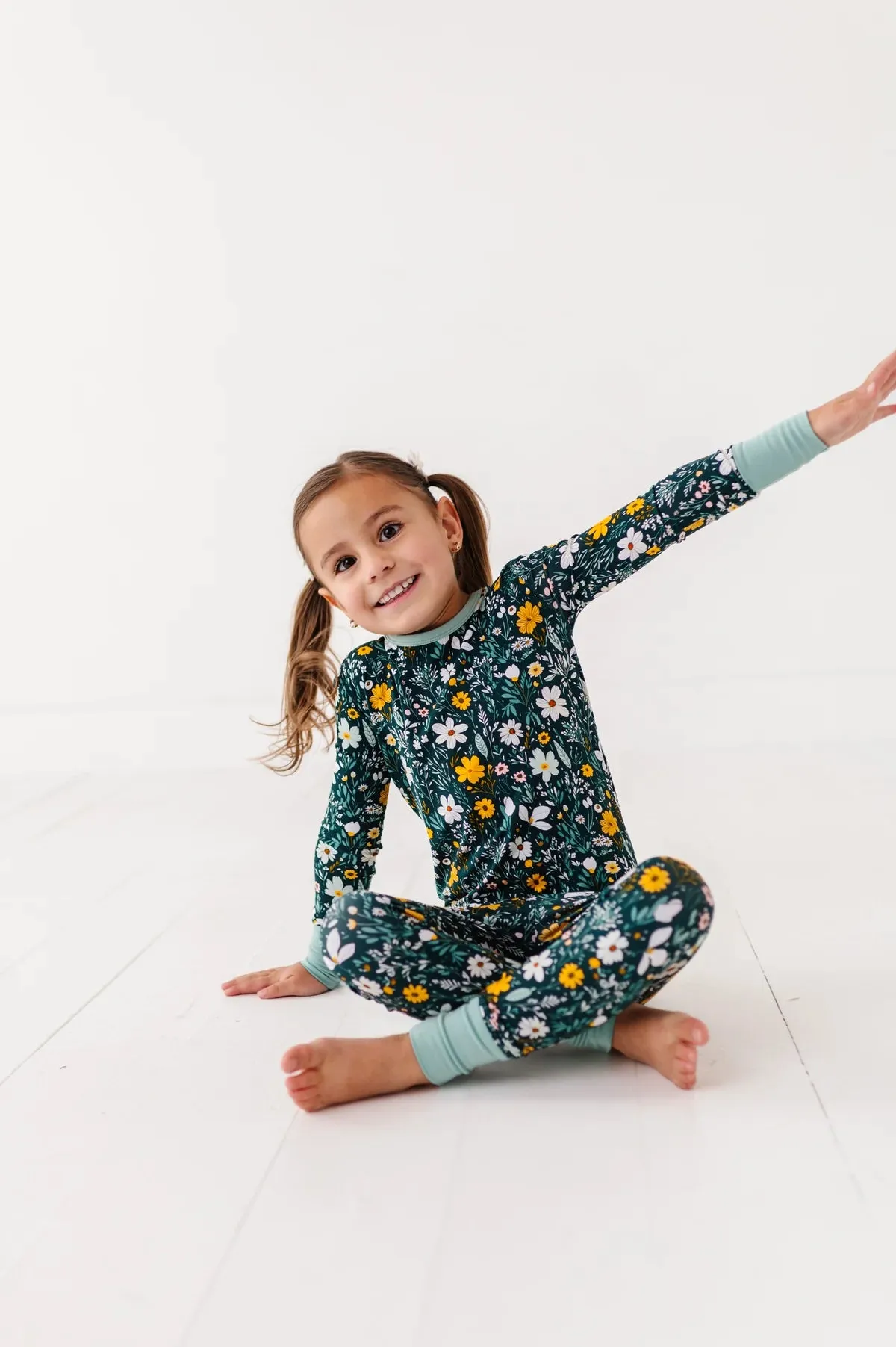 The Sleepy Sloth Wildflower Dreams Green Floral Print Two Piece Jammies Pajamas