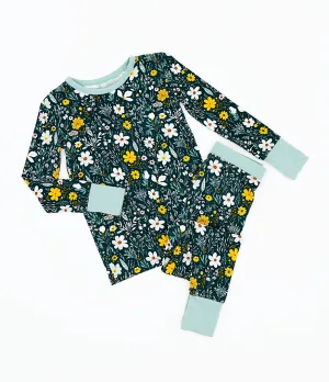 The Sleepy Sloth Wildflower Dreams Green Floral Print Two Piece Jammies Pajamas