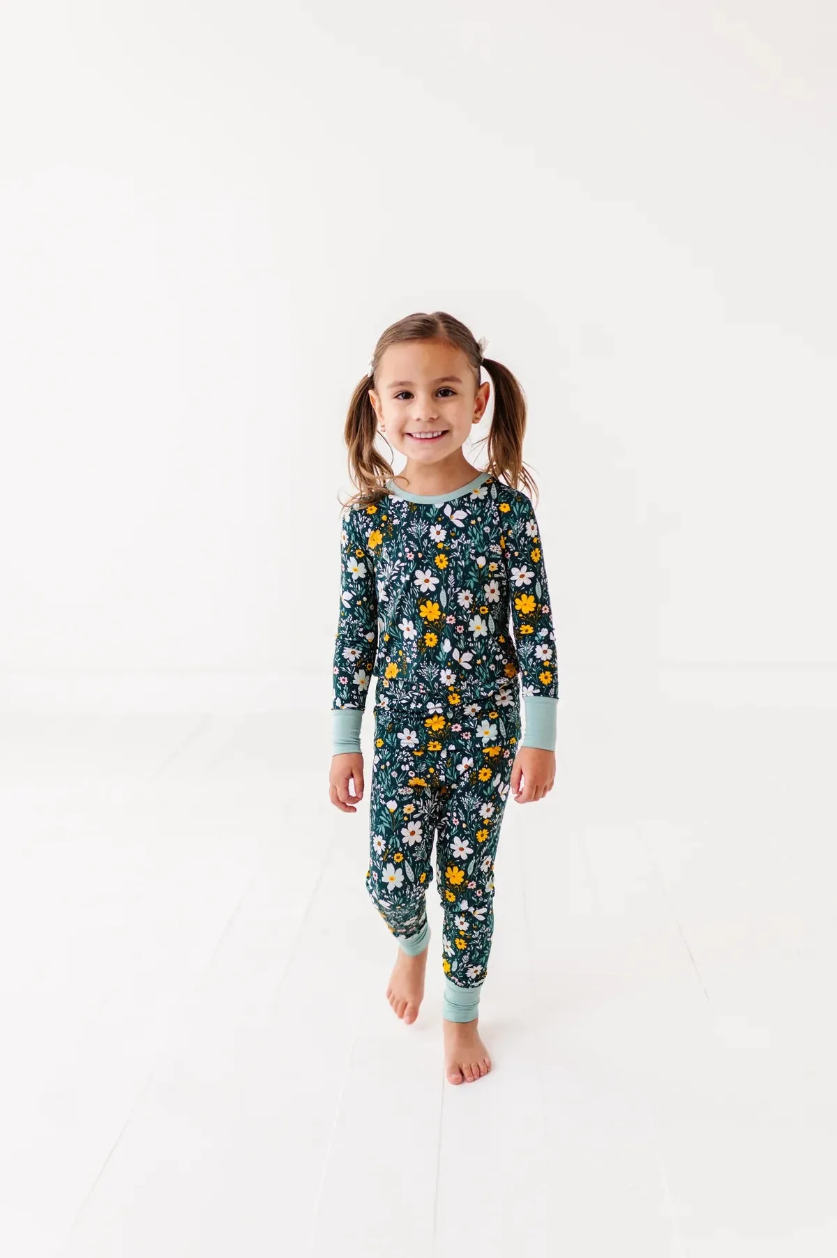 The Sleepy Sloth Wildflower Dreams Green Floral Print Two Piece Jammies Pajamas