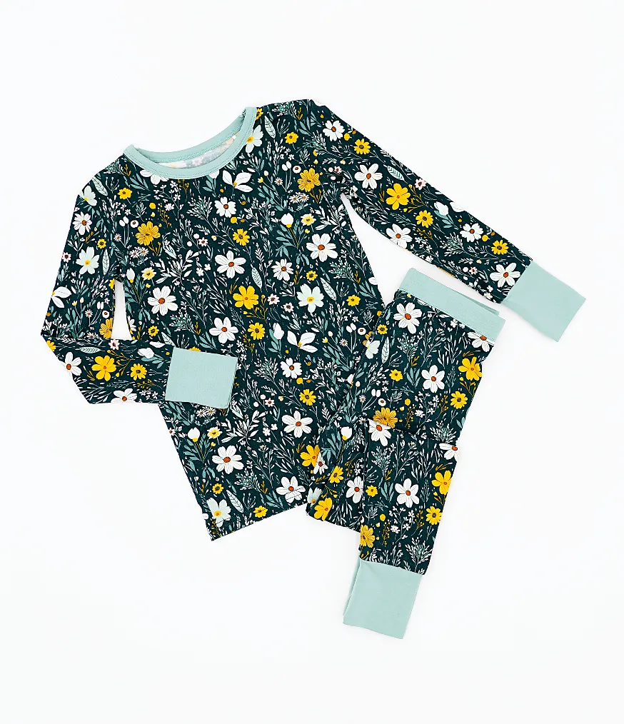 The Sleepy Sloth Wildflower Dreams Green Floral Print Two Piece Jammies Pajamas