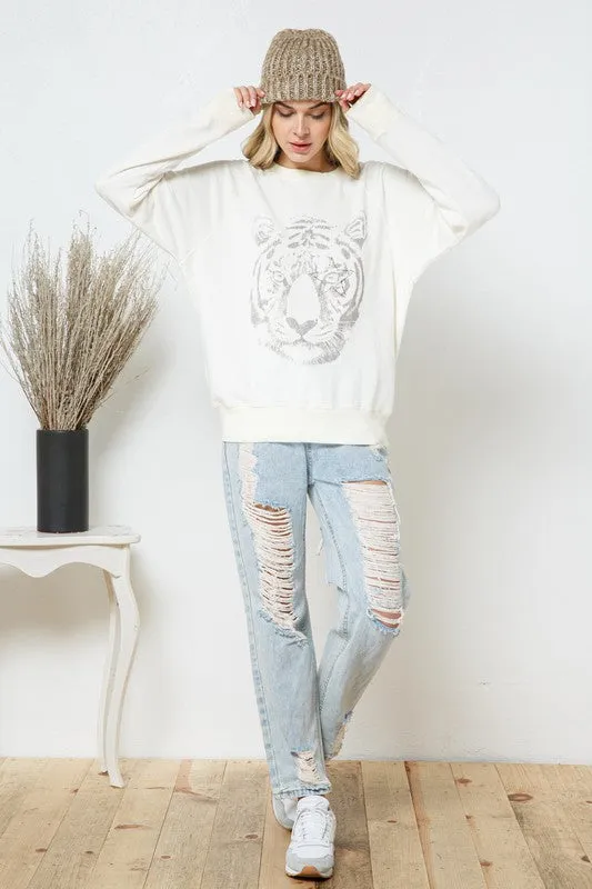 Tiger Studded Star Graphic Sweatshirt