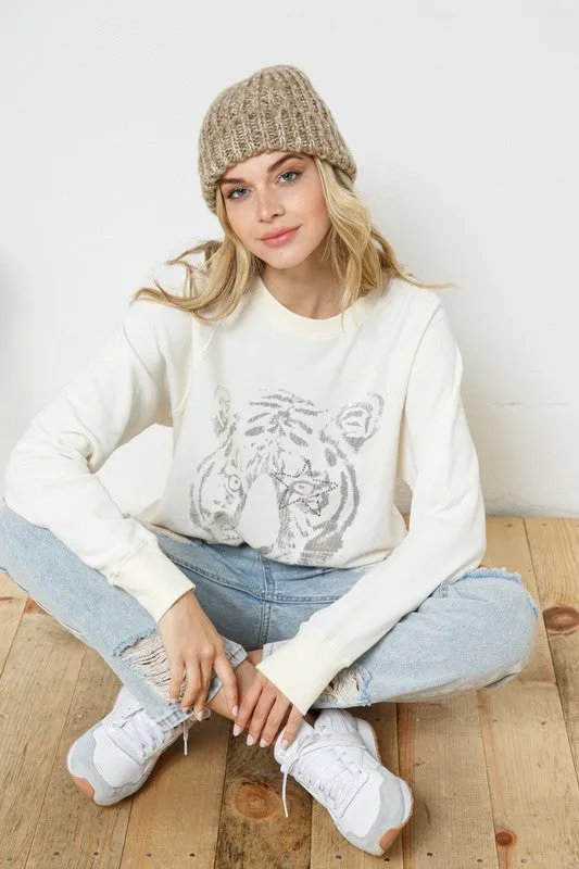 Tiger Studded Star Graphic Sweatshirt