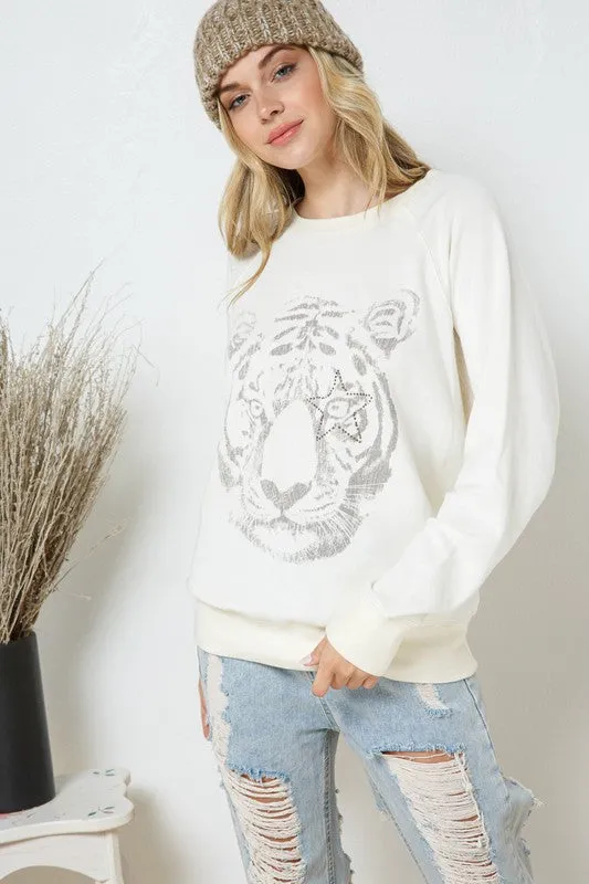 Tiger Studded Star Graphic Sweatshirt