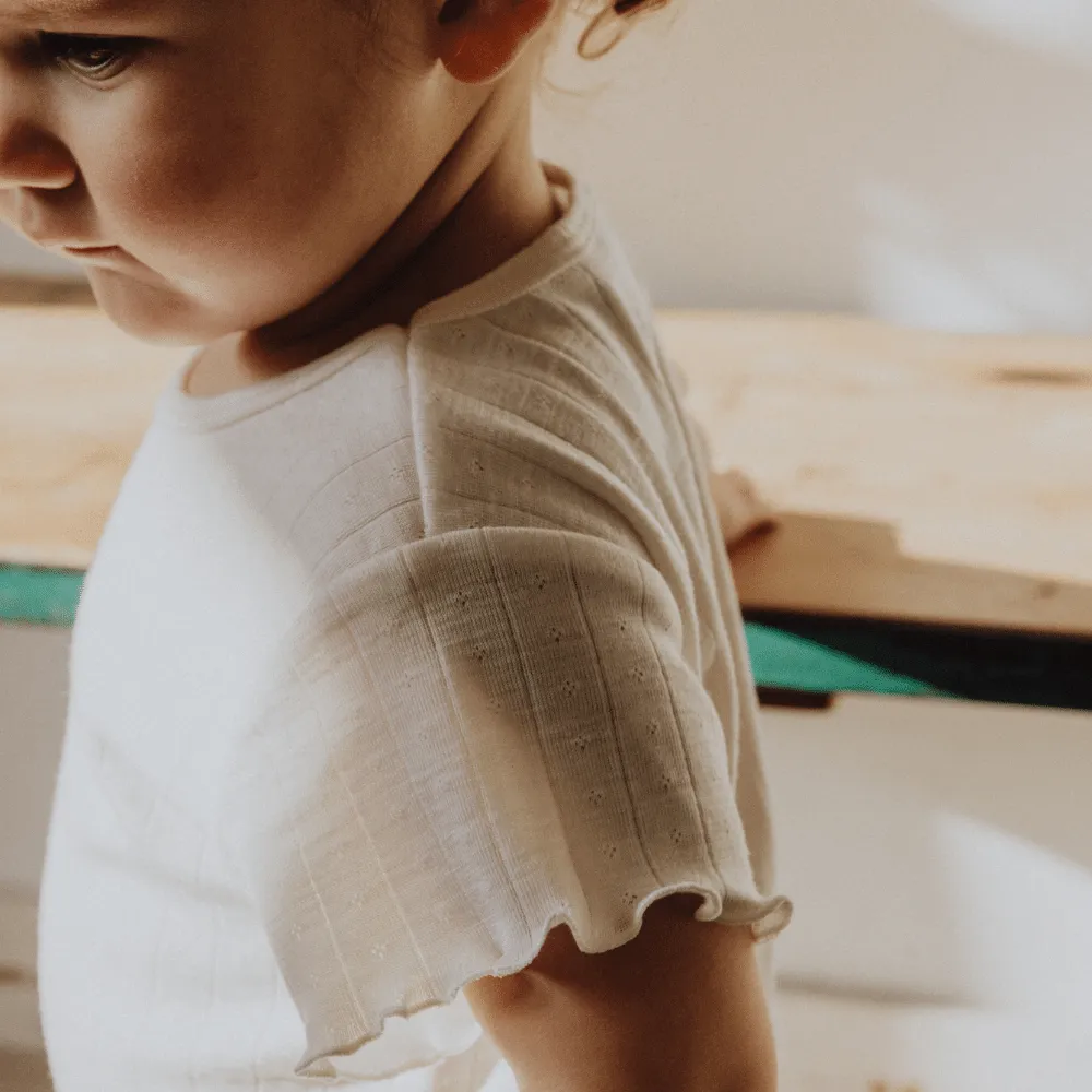 Tothemoon ☾ - Shirt - Short sleeve - Curled ends - Wool & silk - Pointelle - Slim fit