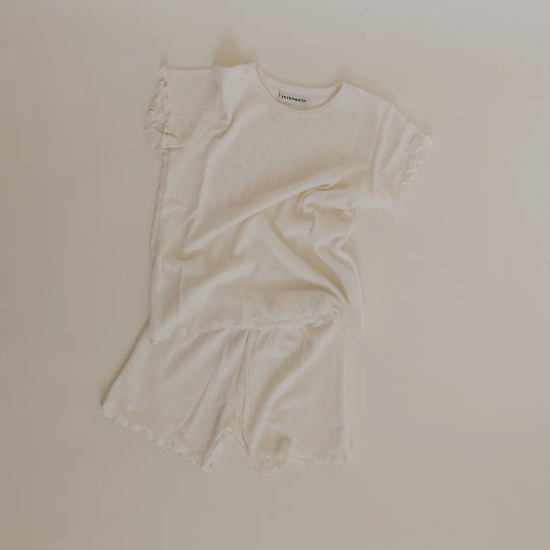 Tothemoon ☾ - Shirt - Short sleeve - Curled ends - Wool & silk - Pointelle - Slim fit