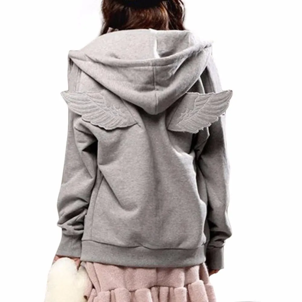 Tracksuit Women Hit 3D Angel Wings Hoodies Hooded Causal Full sleeve Fleece Cadigan Plus size M-3XL Black Gray