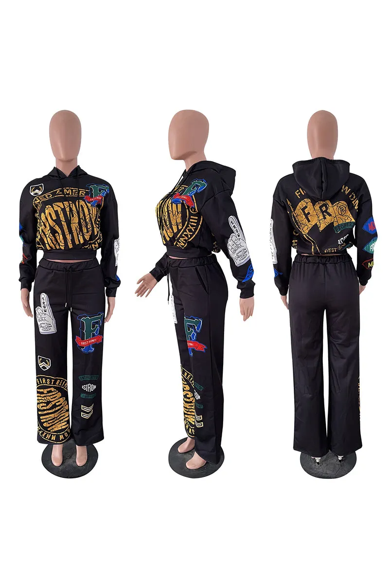 UH0321 Graphic Hoodie Tracksuit Set