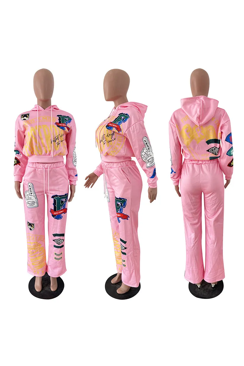 UH0321 Graphic Hoodie Tracksuit Set