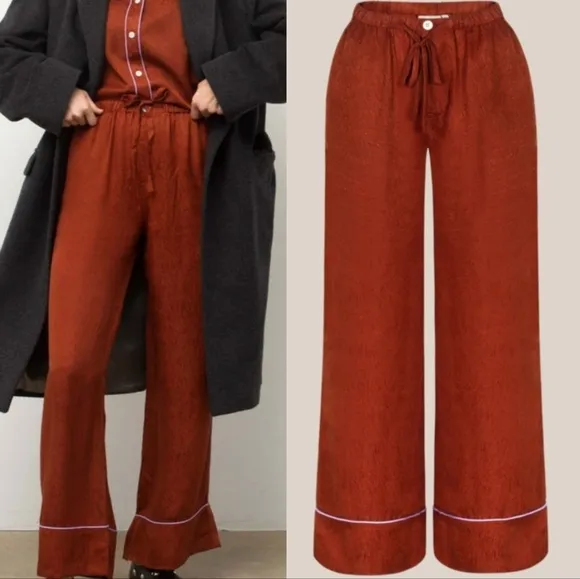 Untitled in Motion Silk Pajamas Women's Medium Rust Pants
