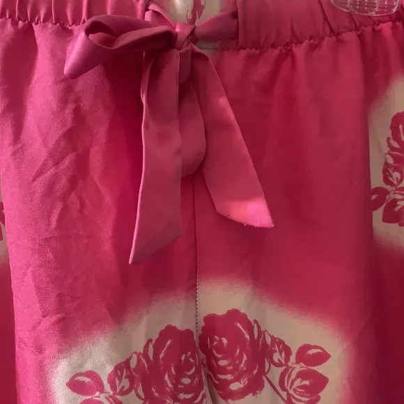 VICTORIA SECRET PINK &amp; WHITE ROSE SATIN PAJAMAS LOUNGING PANTS SZ M