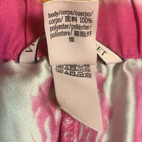 VICTORIA SECRET PINK &amp; WHITE ROSE SATIN PAJAMAS LOUNGING PANTS SZ M