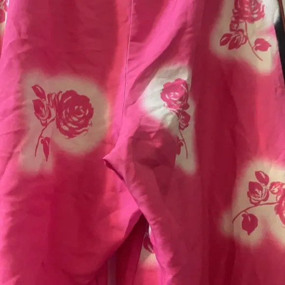 VICTORIA SECRET PINK &amp; WHITE ROSE SATIN PAJAMAS LOUNGING PANTS SZ M
