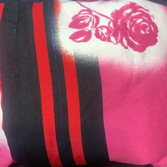 VICTORIA SECRET PINK &amp; WHITE ROSE SATIN PAJAMAS LOUNGING PANTS SZ M