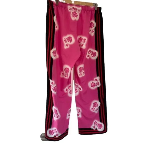 VICTORIA SECRET PINK &amp; WHITE ROSE SATIN PAJAMAS LOUNGING PANTS SZ M