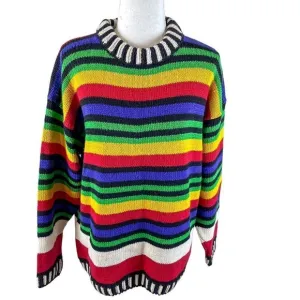 Vintage colorful striped Chunky Thick Knit Heavy Warm Sweater