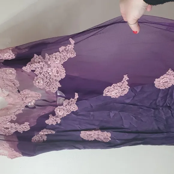 Vintage Fredrick's Silk Lingerie Maxi Dress Size 2X Half Lace Half Silk Beaded