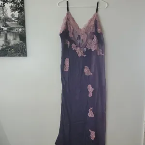 Vintage Fredrick's Silk Lingerie Maxi Dress Size 2X Half Lace Half Silk Beaded