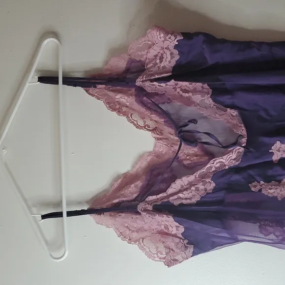 Vintage Fredrick's Silk Lingerie Maxi Dress Size 2X Half Lace Half Silk Beaded