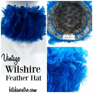 Vintage Wilshire Feather Hat Cobalt Blue Statement Hat Retro Designer Kitschy