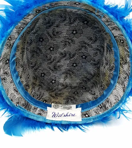Vintage Wilshire Feather Hat Cobalt Blue Statement Hat Retro Designer Kitschy