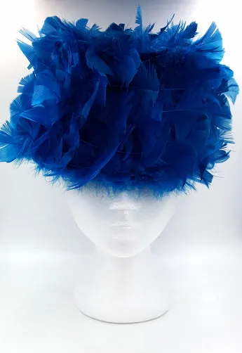 Vintage Wilshire Feather Hat Cobalt Blue Statement Hat Retro Designer Kitschy