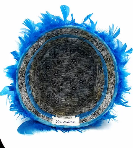 Vintage Wilshire Feather Hat Cobalt Blue Statement Hat Retro Designer Kitschy