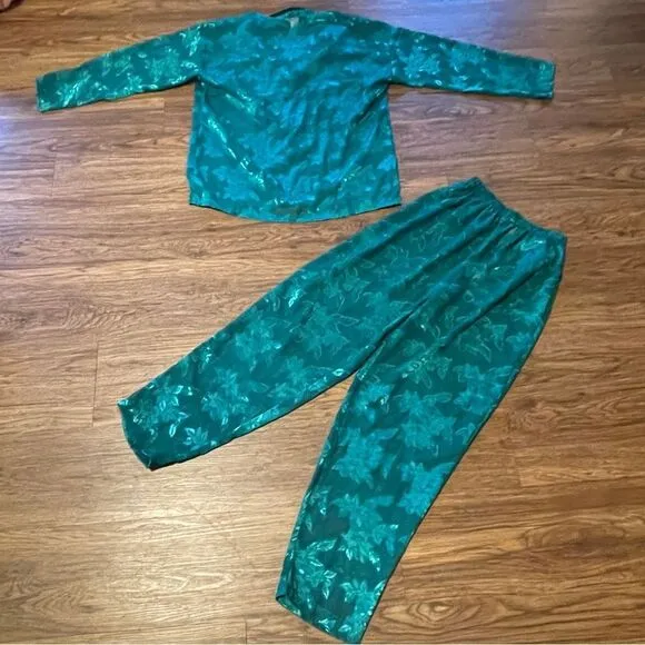 Vintage Victoria’s Secret Gold Label 80’s Sheer Floral Pajama Set Green XS